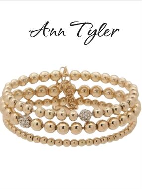 ANNE KLEIN Gold-Tone Beaded Stretch Bracelet 3-Pc Set NWOT